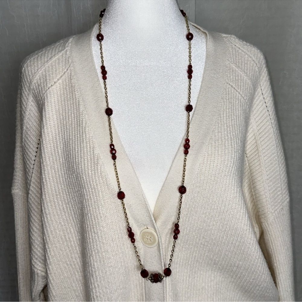 NY&Co Gold Tone Cranberry Faceted Beads Long Necklace